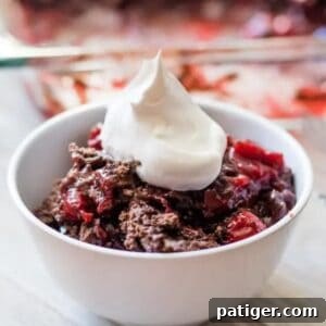 Chocolate cherry dump cake made with devil's food cake mix and cherry pie filling.