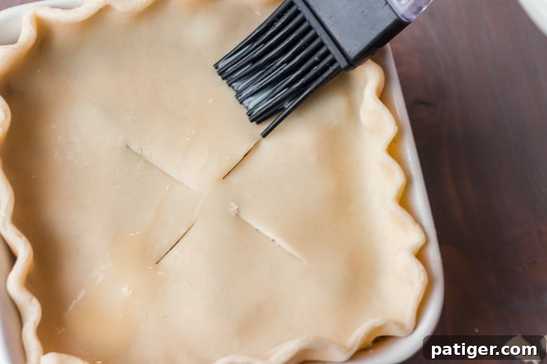 Comforting Individual Chicken Pot Pies 5 Steps for making Chicken Pot Pie with Pie Crust: showing filling ingredients and crust preparation