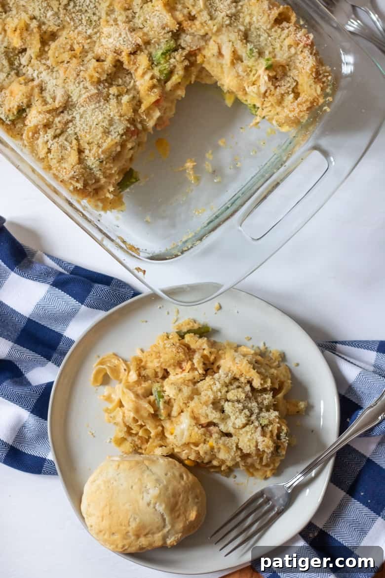 Baked Chicken Noodle Casserole, a delightful and easy recipe for dinner.