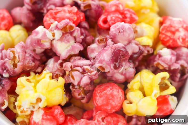 Close-up of Jello Popcorn with various colors