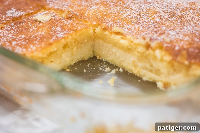 Effortless Ricotta Cake 6 The finished Ricotta Cake, baked using a cake mix, presented in a rectangular glass pan, with its top golden and inviting.