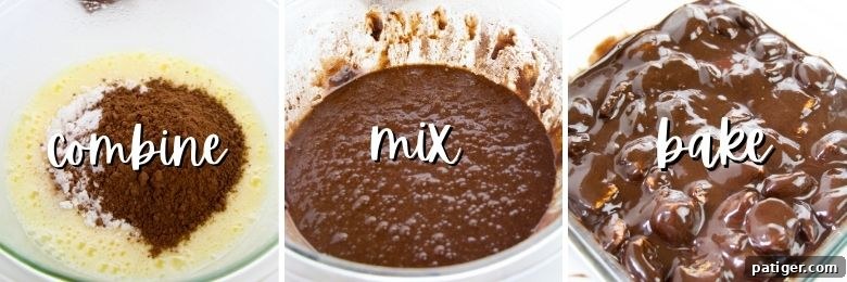 Campfire Smores Brownies 4 Hands preparing S'mores Brownies batter in a bowl, showing the mixing process of marshmallows and graham crackers into the chocolate batter.