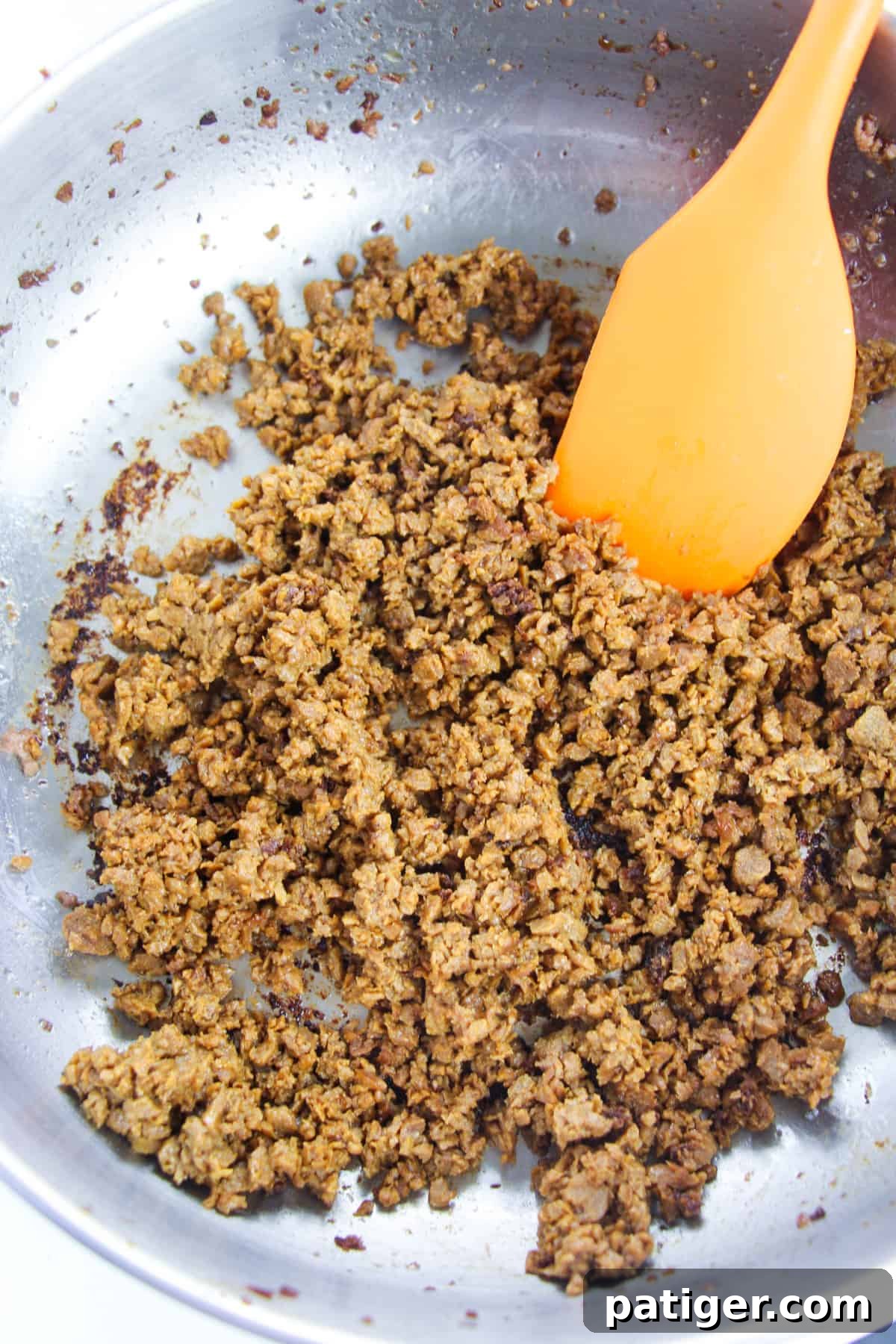 browned ground beef in large skillet