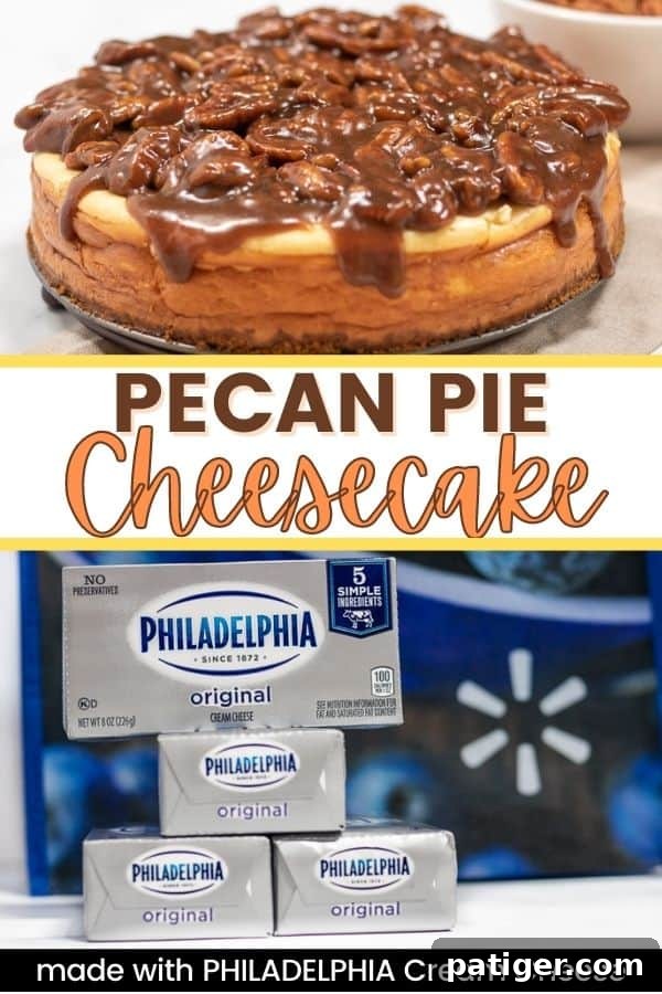 New York Style Pecan Pie Cheesecake for holiday baking inspiration, perfect for saving to your Pinterest board.