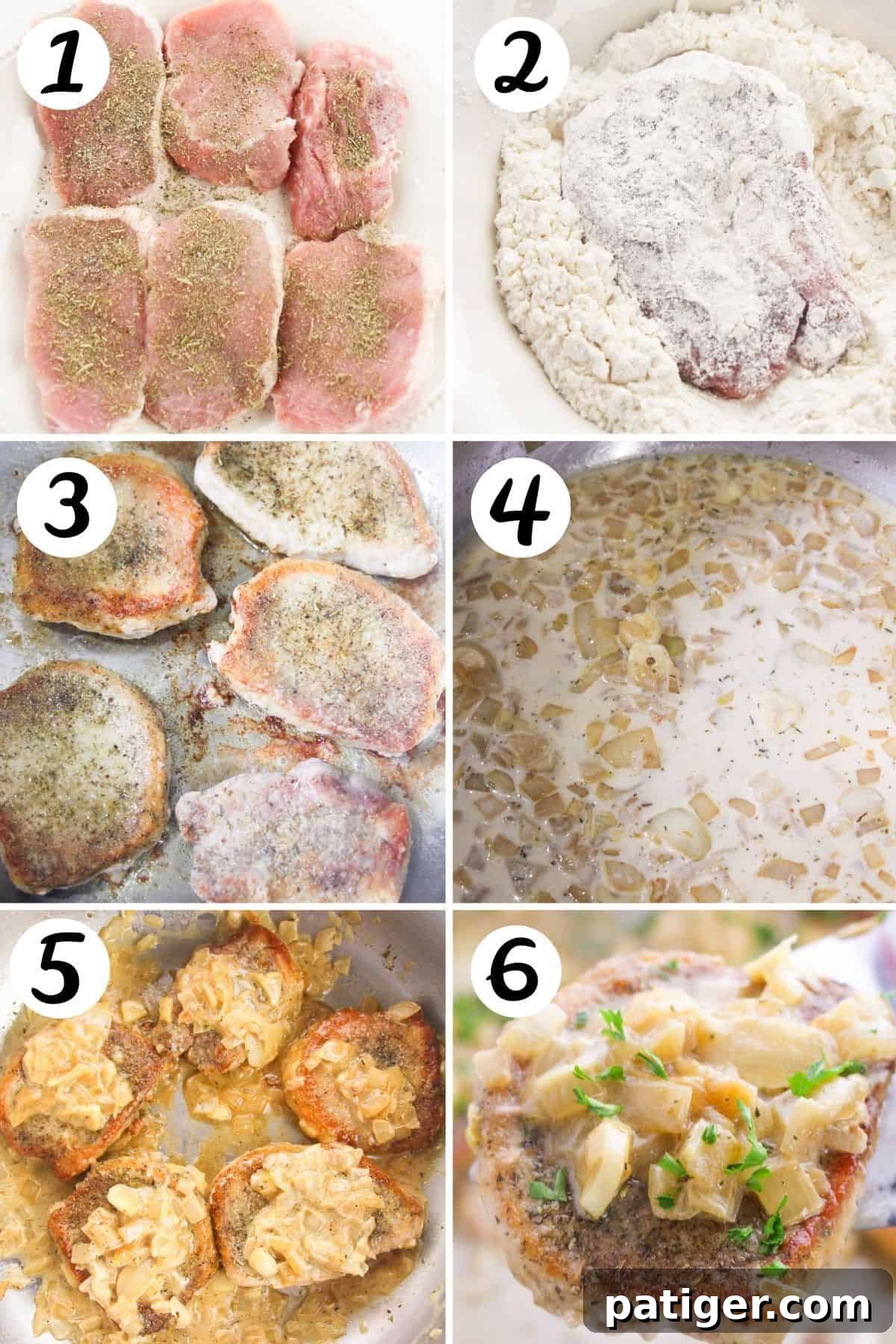 How to Make Smothered Pork Chops - A step-by-step visual of the cooking process, from searing to simmering.