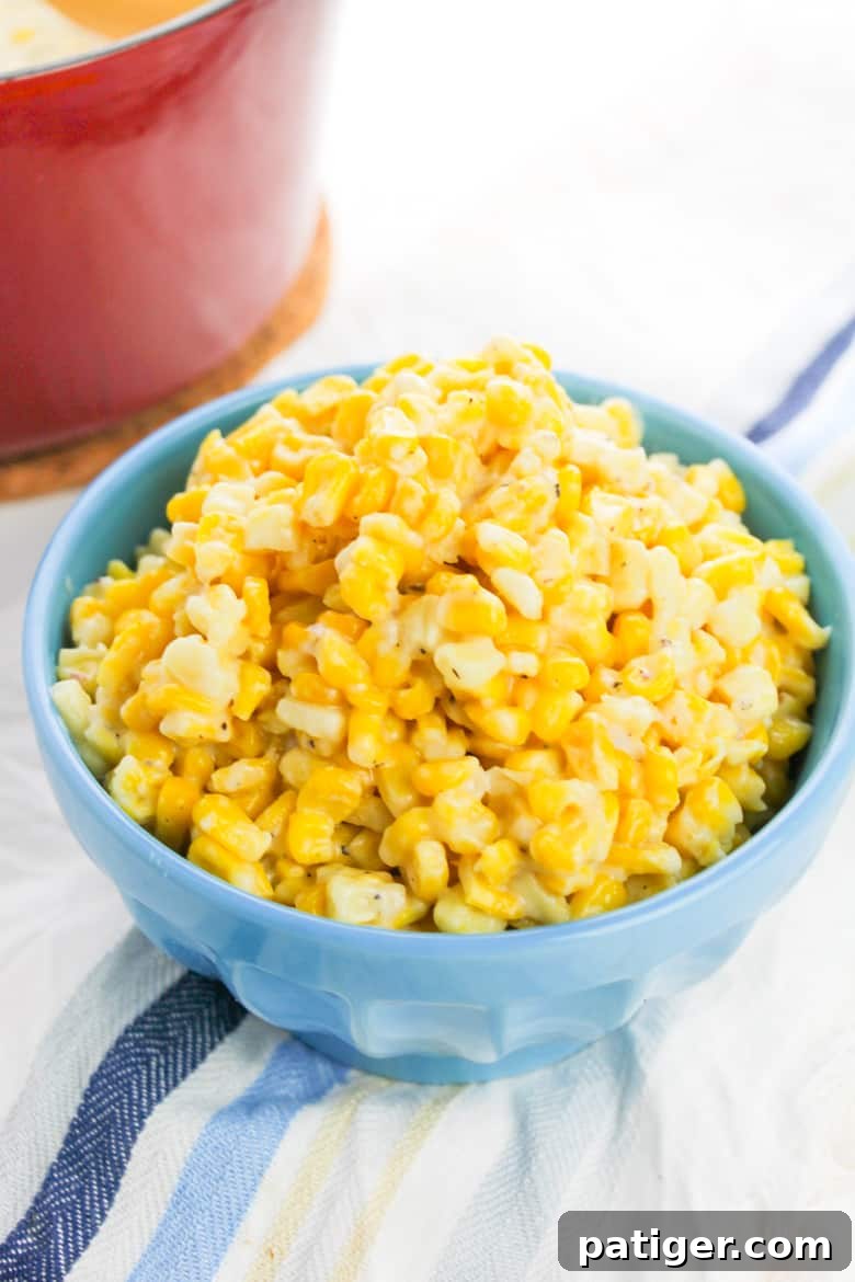 Creamed Corn Recipe - Sweet corn kernels in a cream sauce for holidays or BBQ