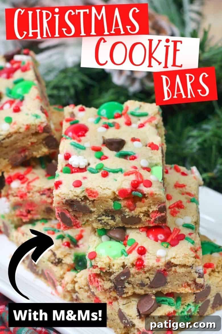 Holiday Cookie Bar Delights 7 Delicious Christmas Cookie Bars bursting with red and green M&M's, a perfect festive dessert for holiday gatherings.