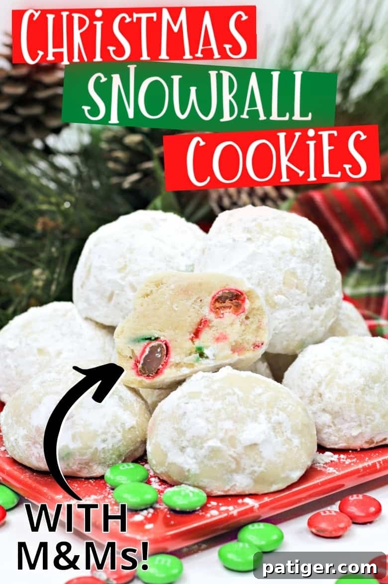Yuletide Melting Moments 7 Snowball Cookies with M&Ms, perfect for holiday gatherings