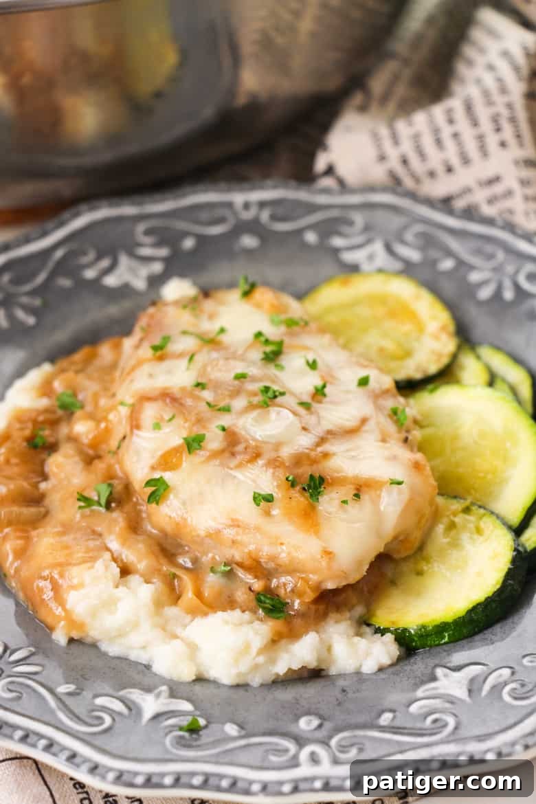 Classic French Onion Pork Chop Recipe with melted cheese