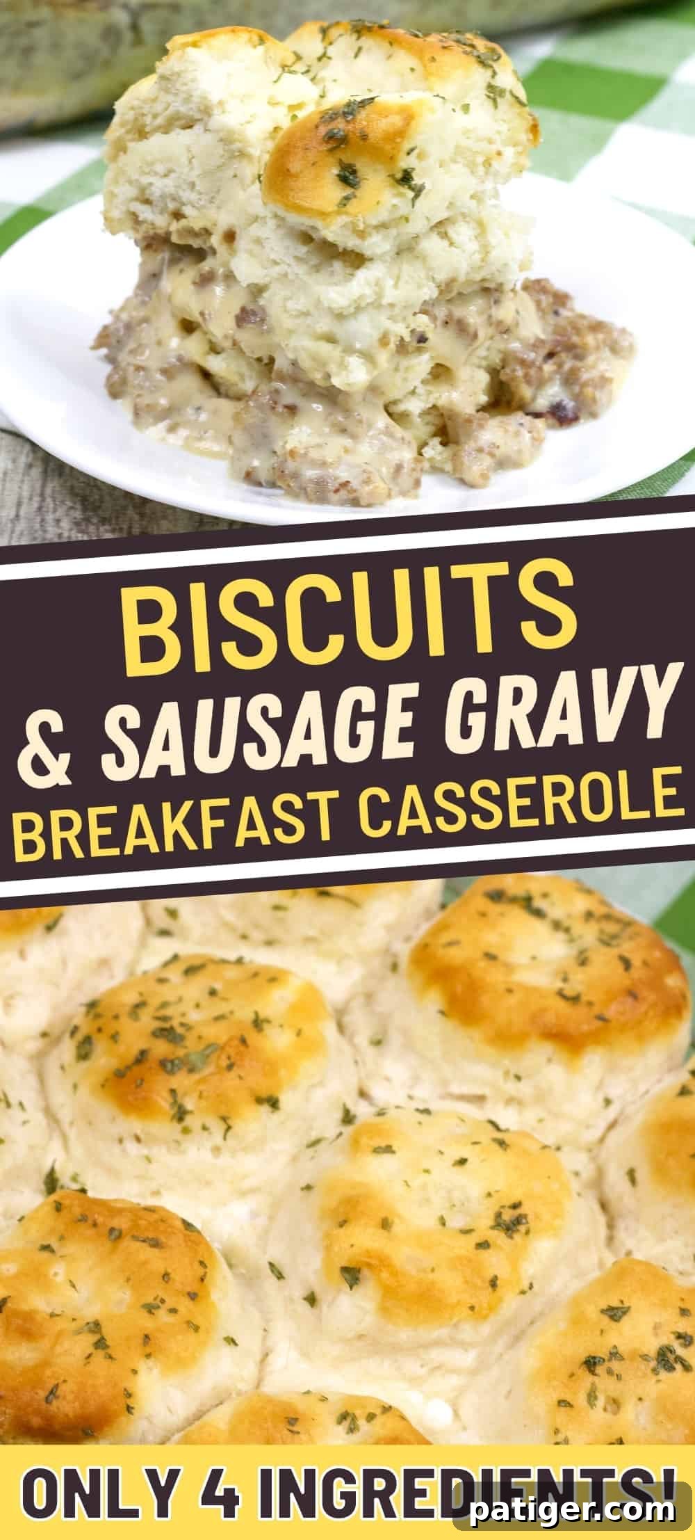 Biscuits and Sausage Gravy Breakfast Casserole - only 4 ingredients!