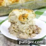 Biscuit topped sausage gravy breakfast bake.