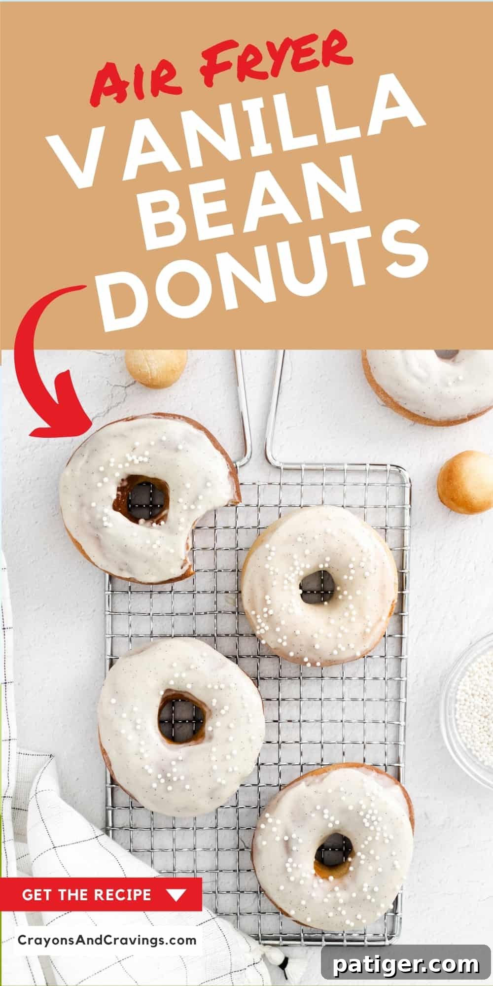 Homemade Air Fryer Doughnut Delights 13 A close-up overhead shot of several perfectly glazed air fryer vanilla bean donuts on a cooling rack, ready to be devoured.