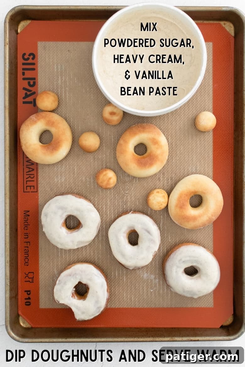 Homemade Air Fryer Doughnut Delights 10 Image showing the process of mixing icing, dipping donuts, and serving them warm.