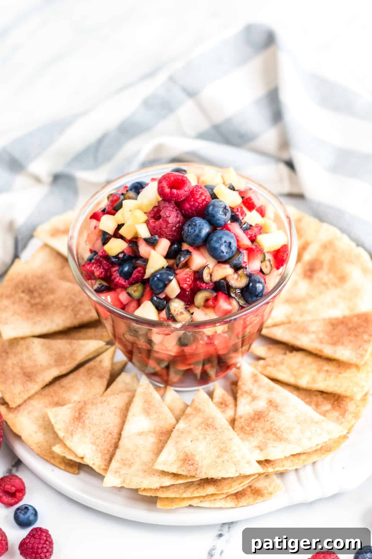 Berry fruit salsa with cinnamon tortilla chips