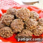 No-bake Nutella Cookies piled on a red