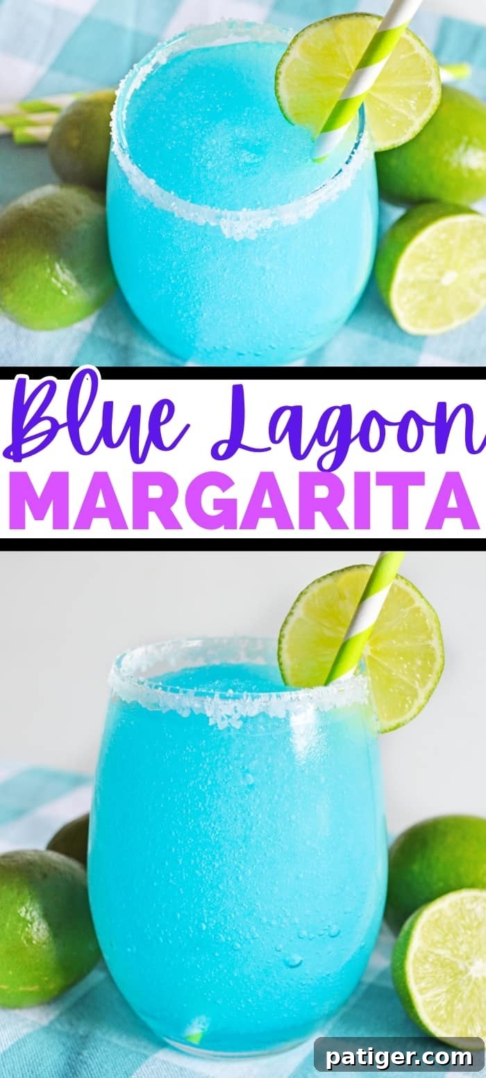 Pinterest image, reads: blue lagoon margarita