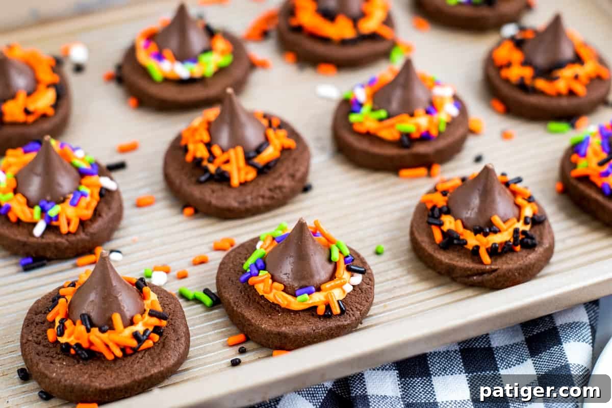 Serving tray with chocolate witch hat cookies