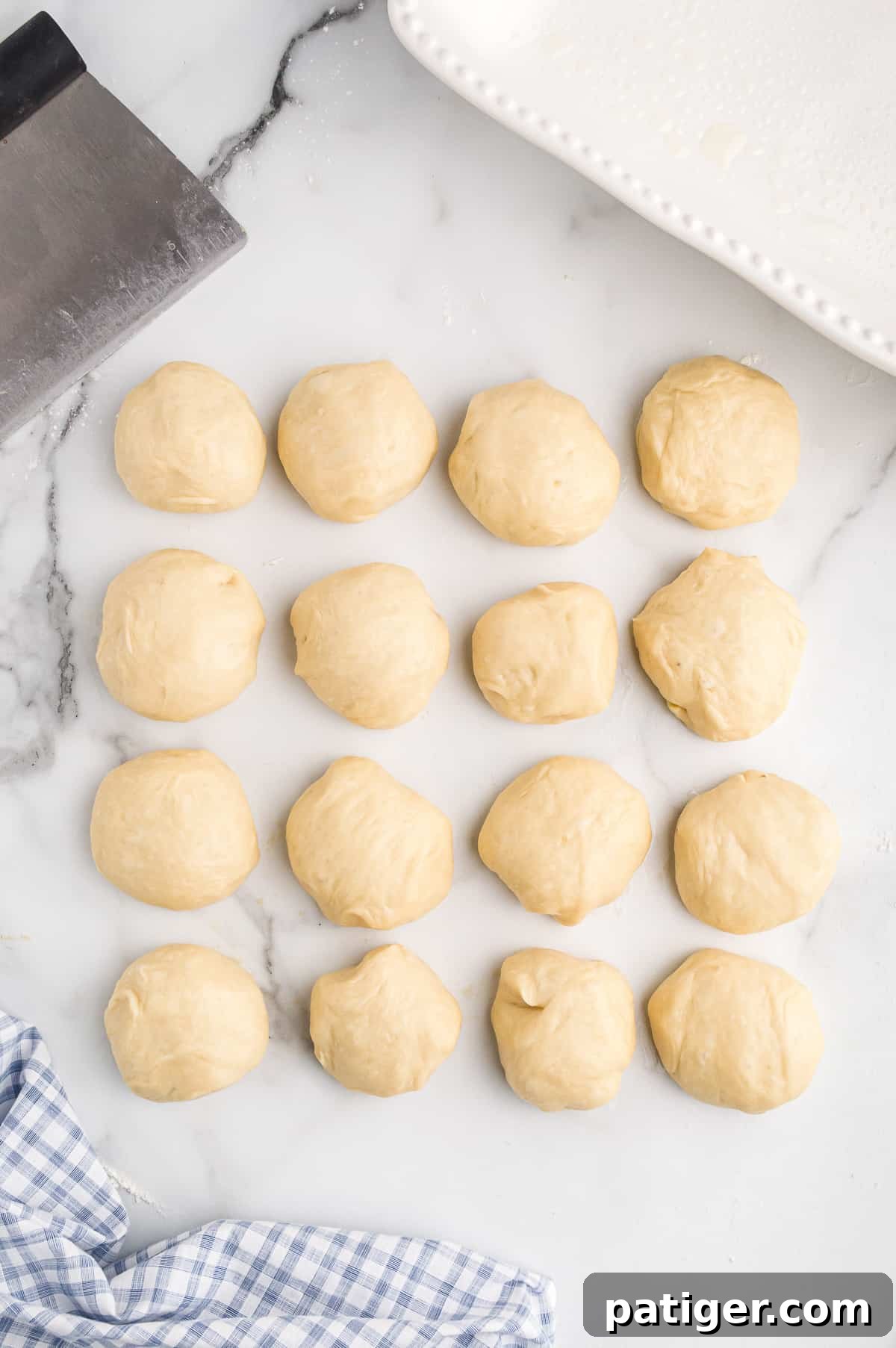Process of making potato rolls by cutting dough into 16 equal pieces