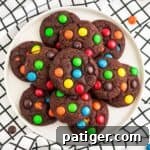 Chocolate cake mix cookies with M&Ms