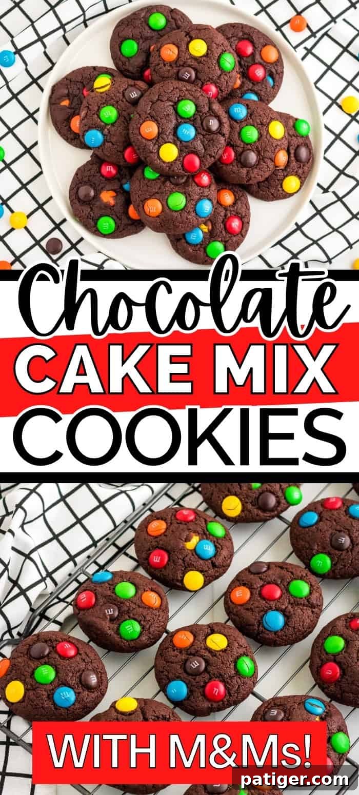 Chocolate Cake Mix Cookies with M&Ms pin image