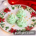 Christmas Tree Meringues - Green meringue cookies topped with gold star and gold sprinkles