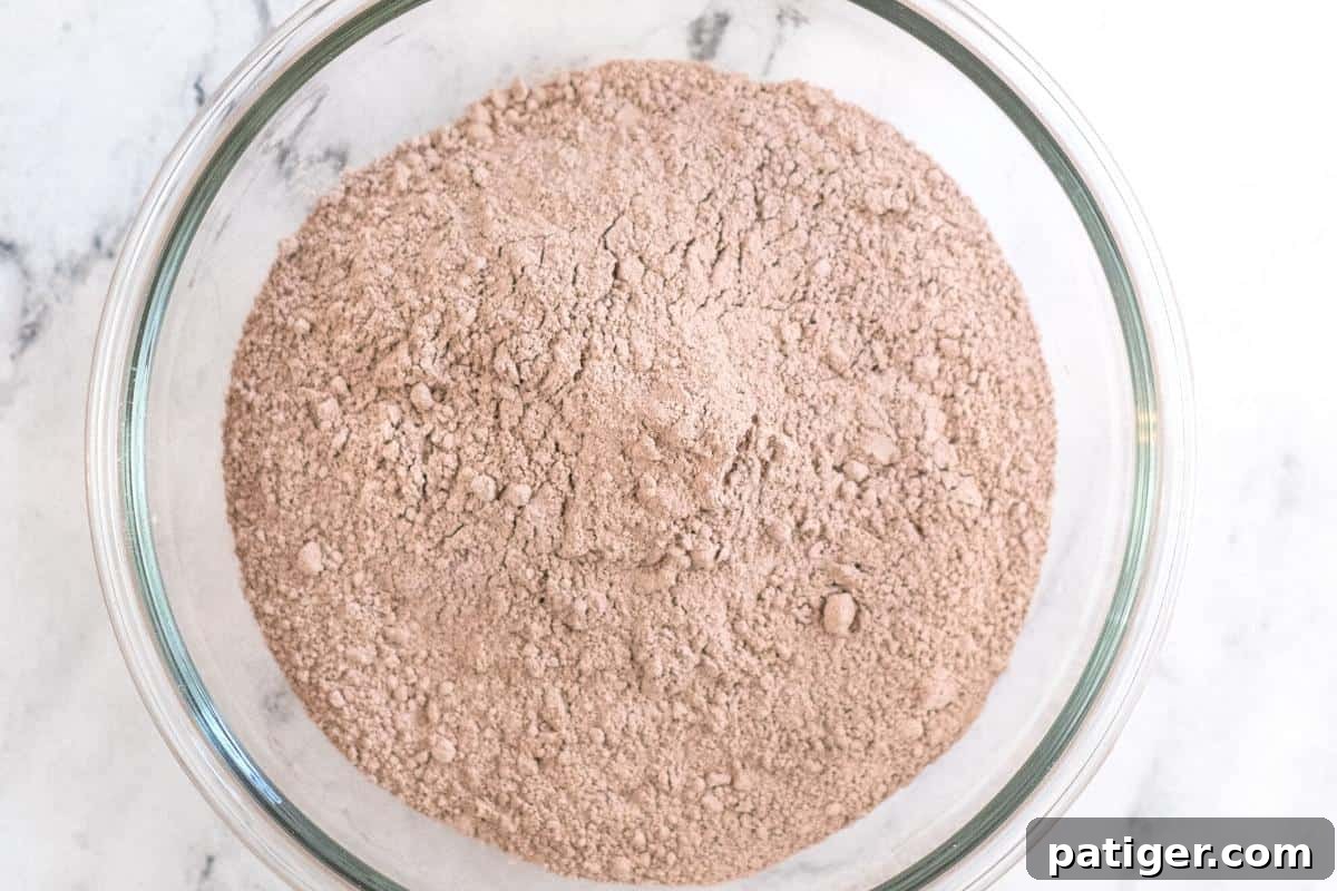 dry brownie mix in glass bowl