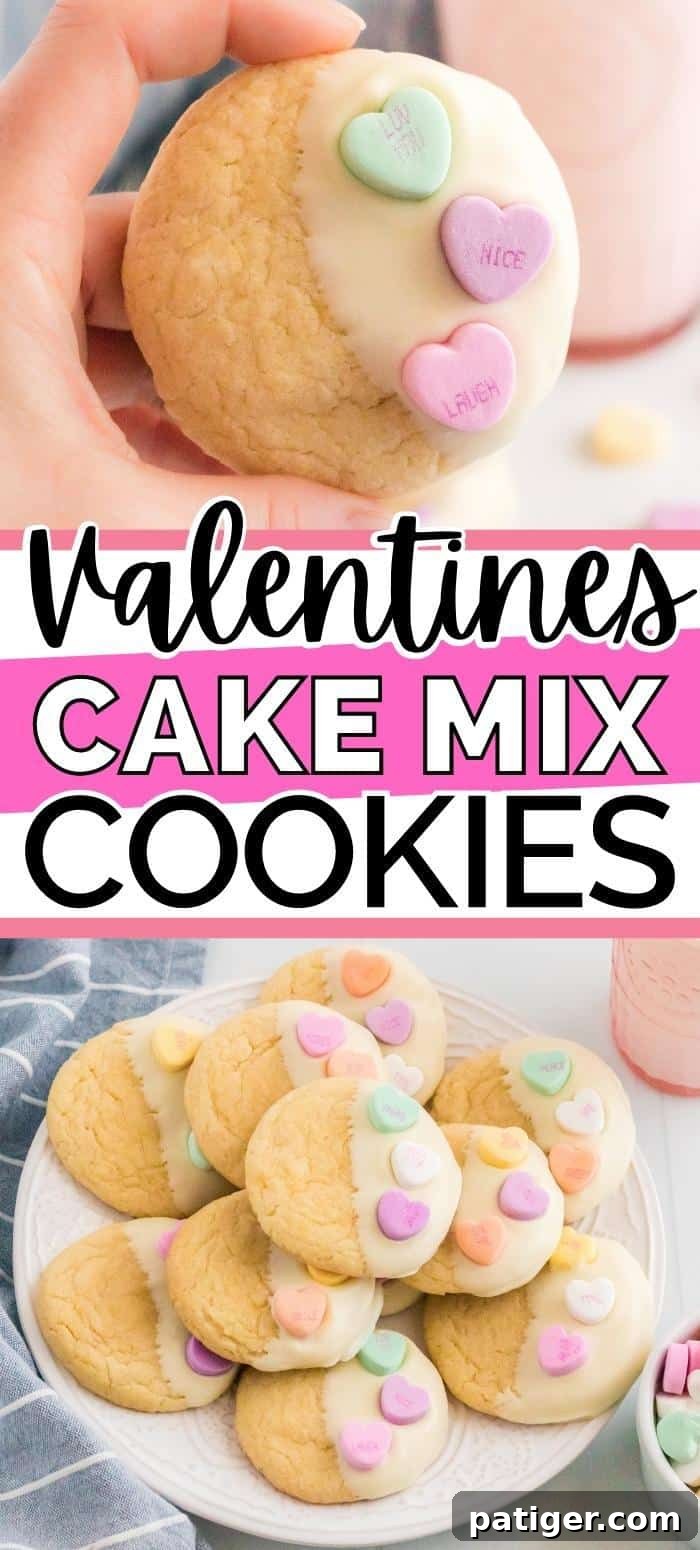 Valentines Cake Mix Cookies with Conversation Heart Candies