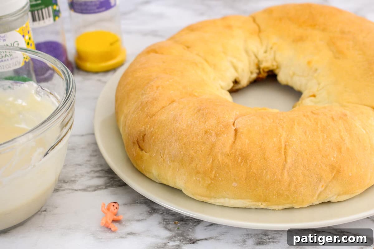 Freshly baked king cake.