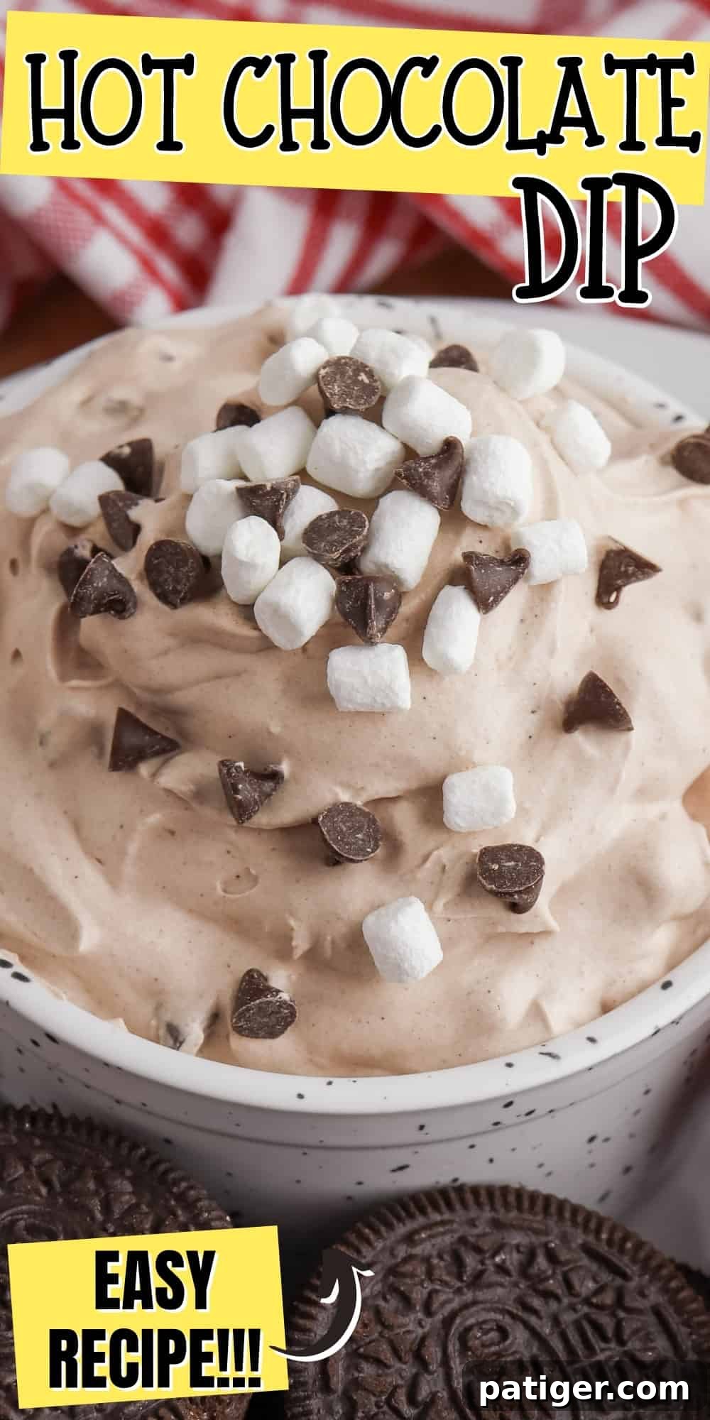 Hot Chocolate Dip; Easy Recipe. A close-up shot of the creamy dip with various dippers.