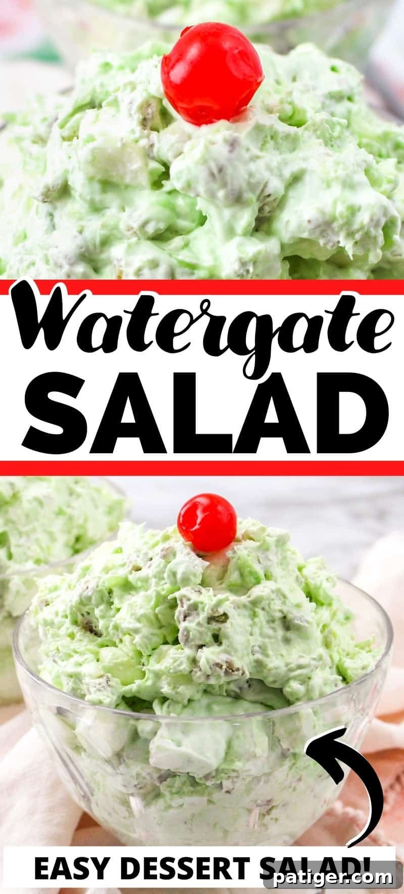 Watergate Salad; an easy and classic dessert salad with pistachio, pineapple, marshmallows, and whipped topping.