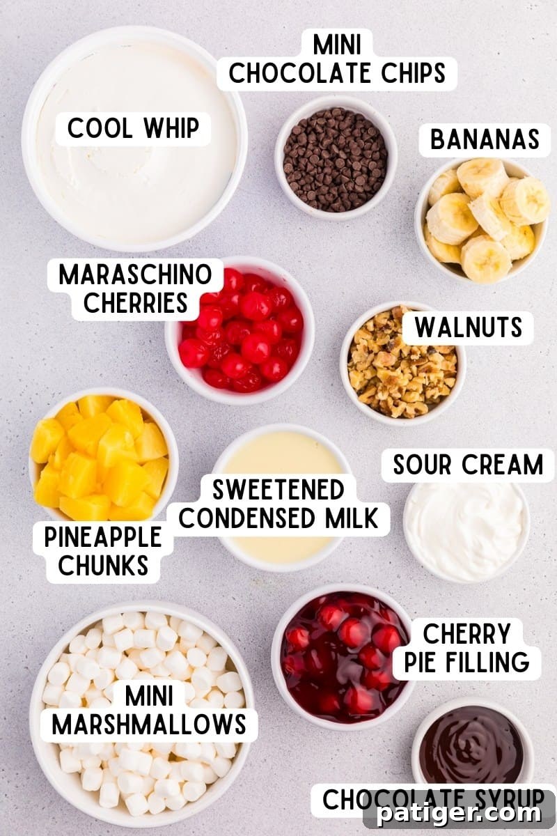 Ingredients for banana split fluff salad.