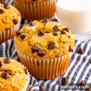 A perfectly golden bakery-style chocolate chip muffin, ready to be enjoyed.