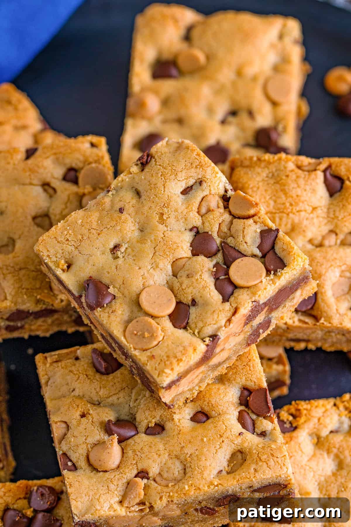 Peanut Butter Chocolate Chip Indulgence Bars 13 Square chocolate chip cookie peanut butter bars.