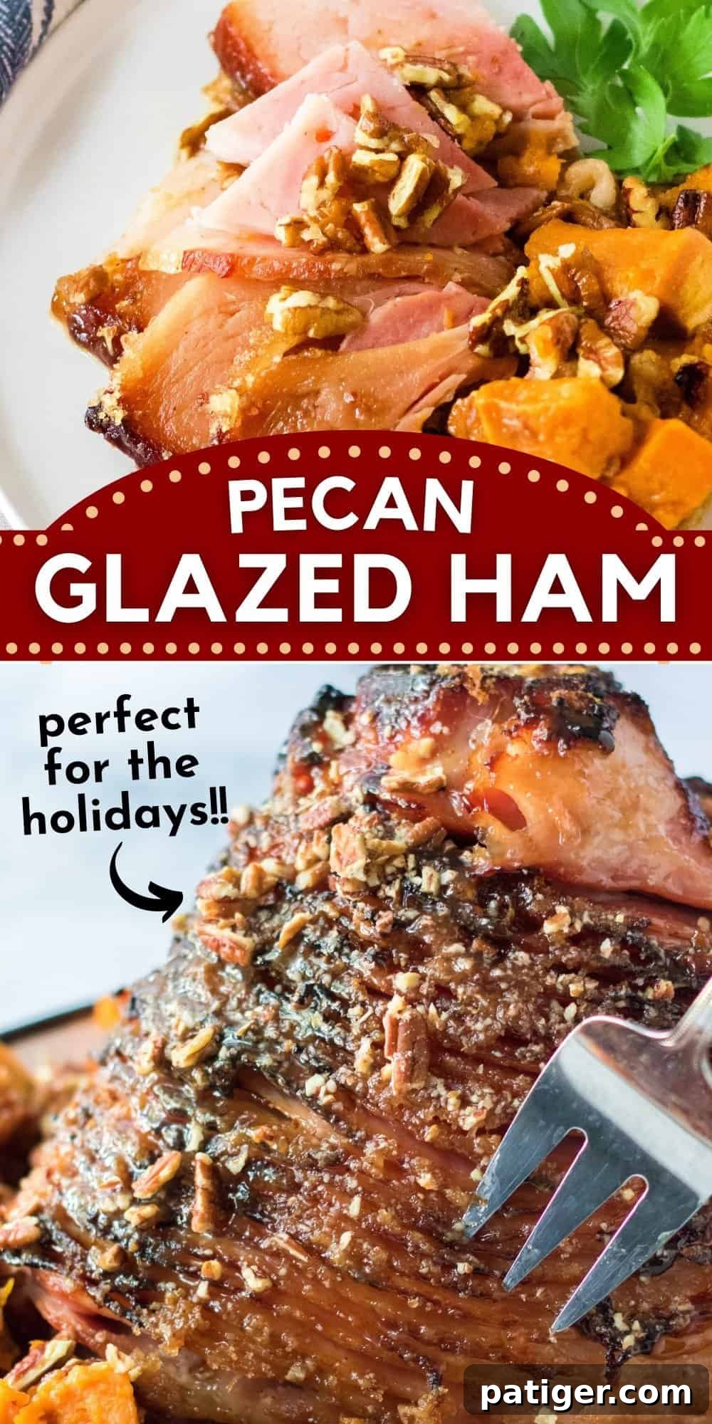 Pecan Glazed Ham; great for the holidays, perfectly sliced and ready to serve.