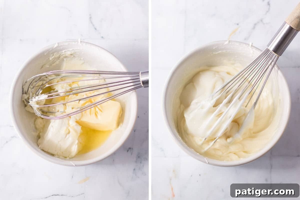 Butter and cream cheese before and after melting.