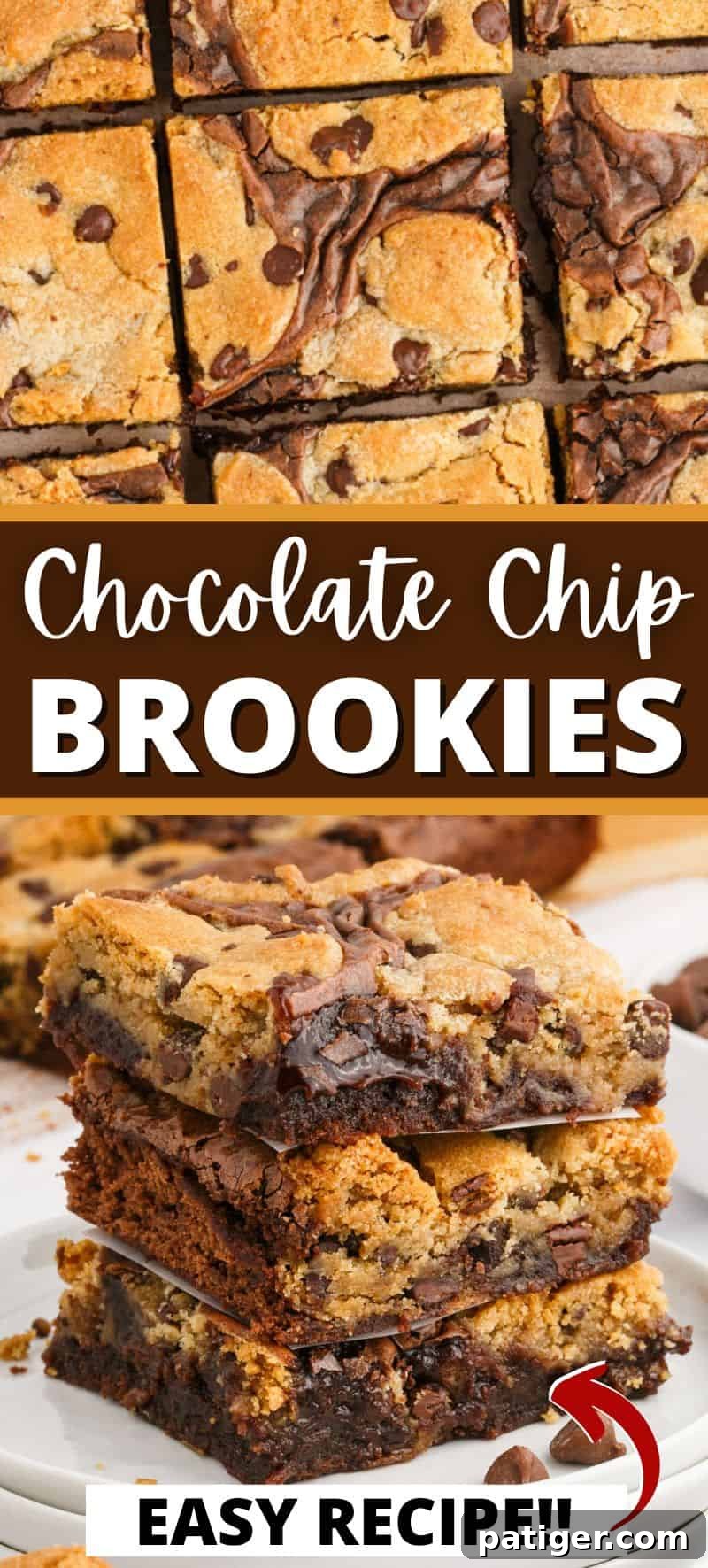 A vibrant pin image for Chocolate Chip Brookies, an easy and delightful dessert recipe.