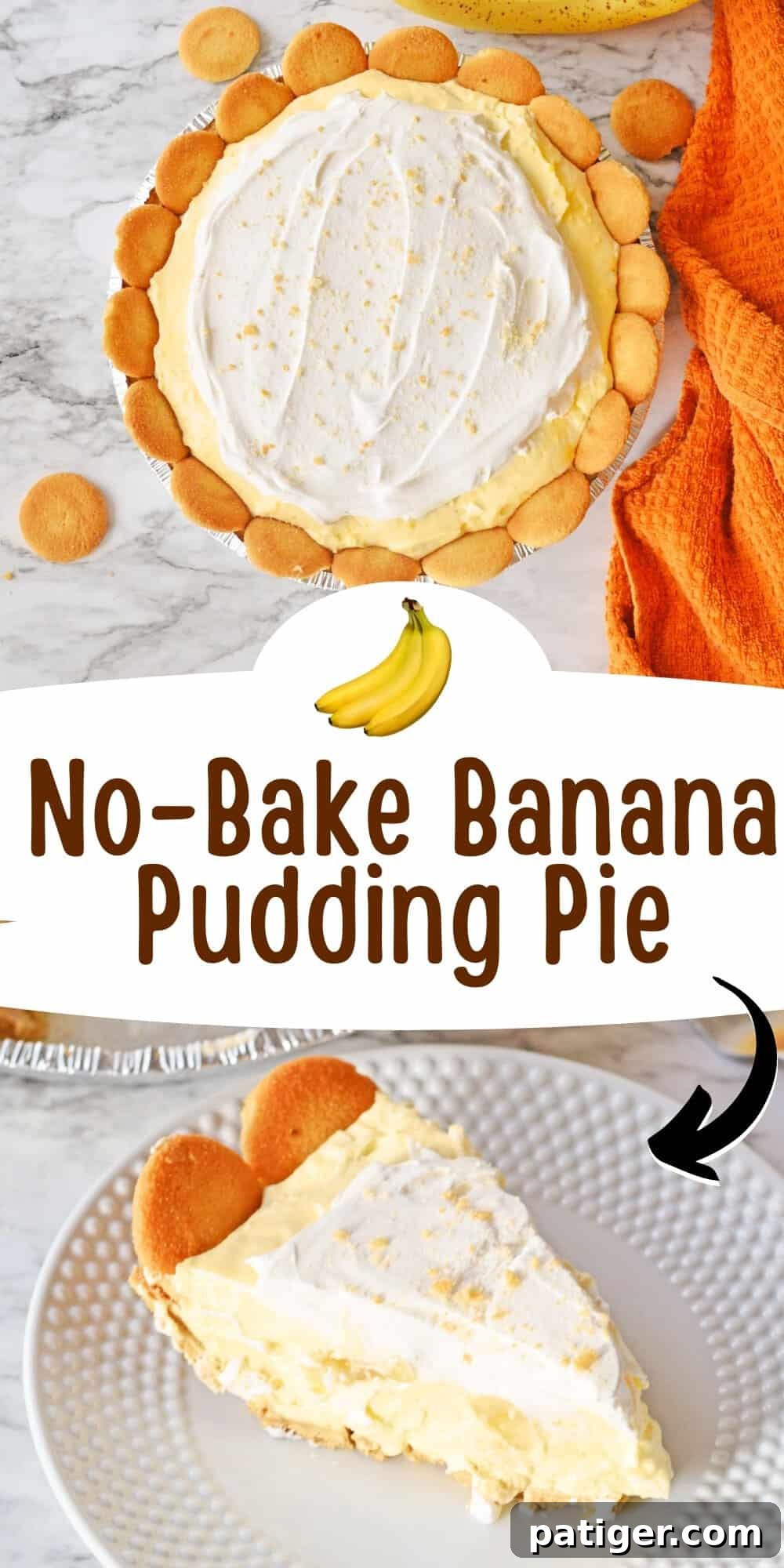 Full No-Bake Banana Pudding Pie, ready to be sliced and served, showcasing its enticing layers and topping.