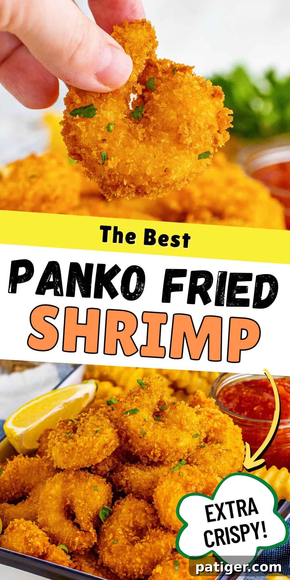 The Best Panko Fried Shrimp - Extra Crispy! A beautifully plated dish of golden-brown panko shrimp, highlighting their irresistible crispiness.