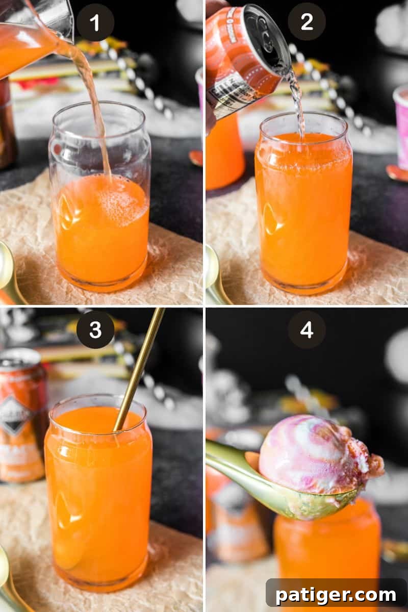 Whimsical Concoction 4 Step-by-Step collage of steps to make hocus pocus punch.