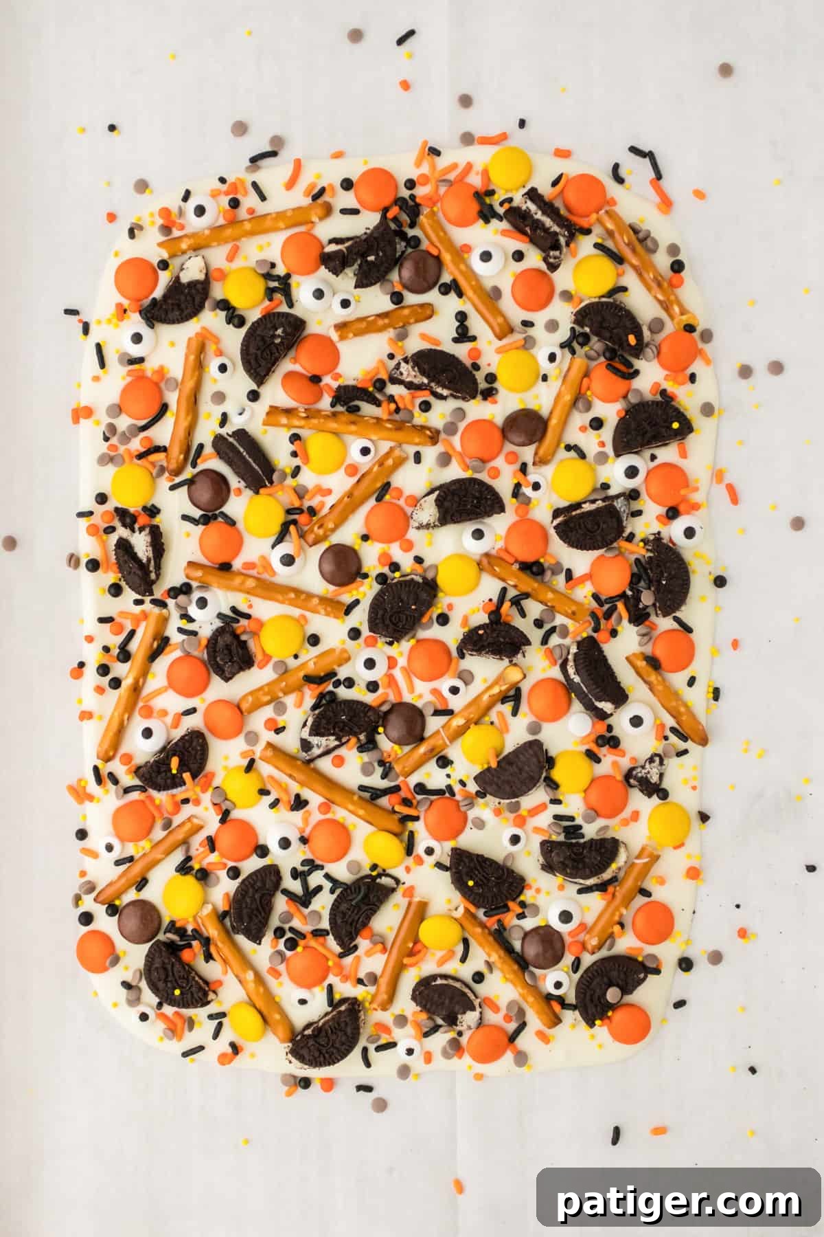 Bark with sprinkles and candy eyes added.