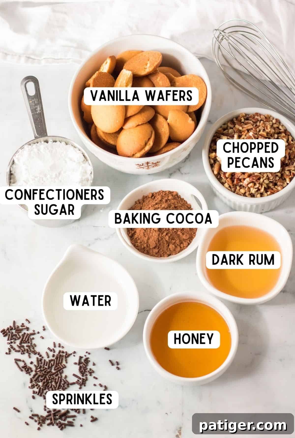 Chocolate rum ball ingredients.