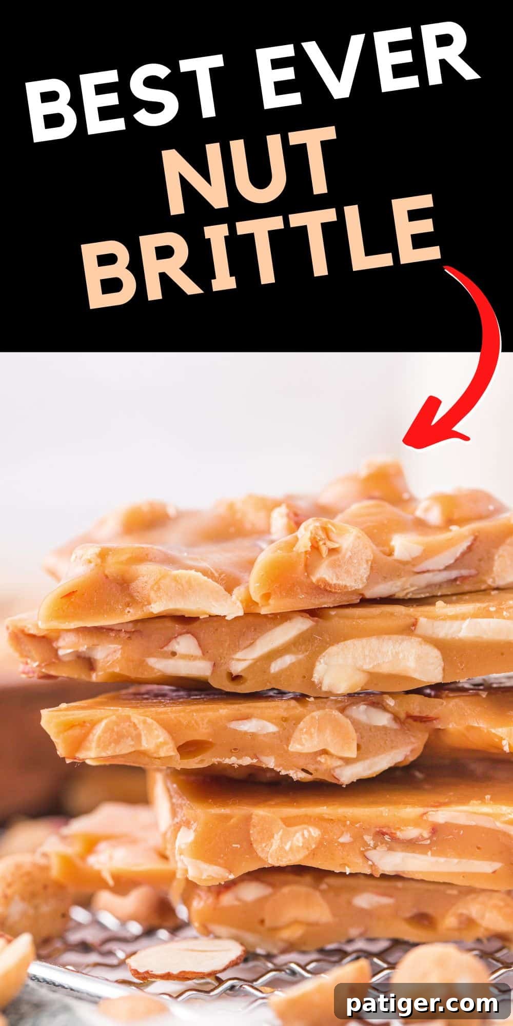 A stunning, full-frame image of the best ever homemade nut brittle, ready to be broken and enjoyed, with its vibrant golden color and abundant nuts.