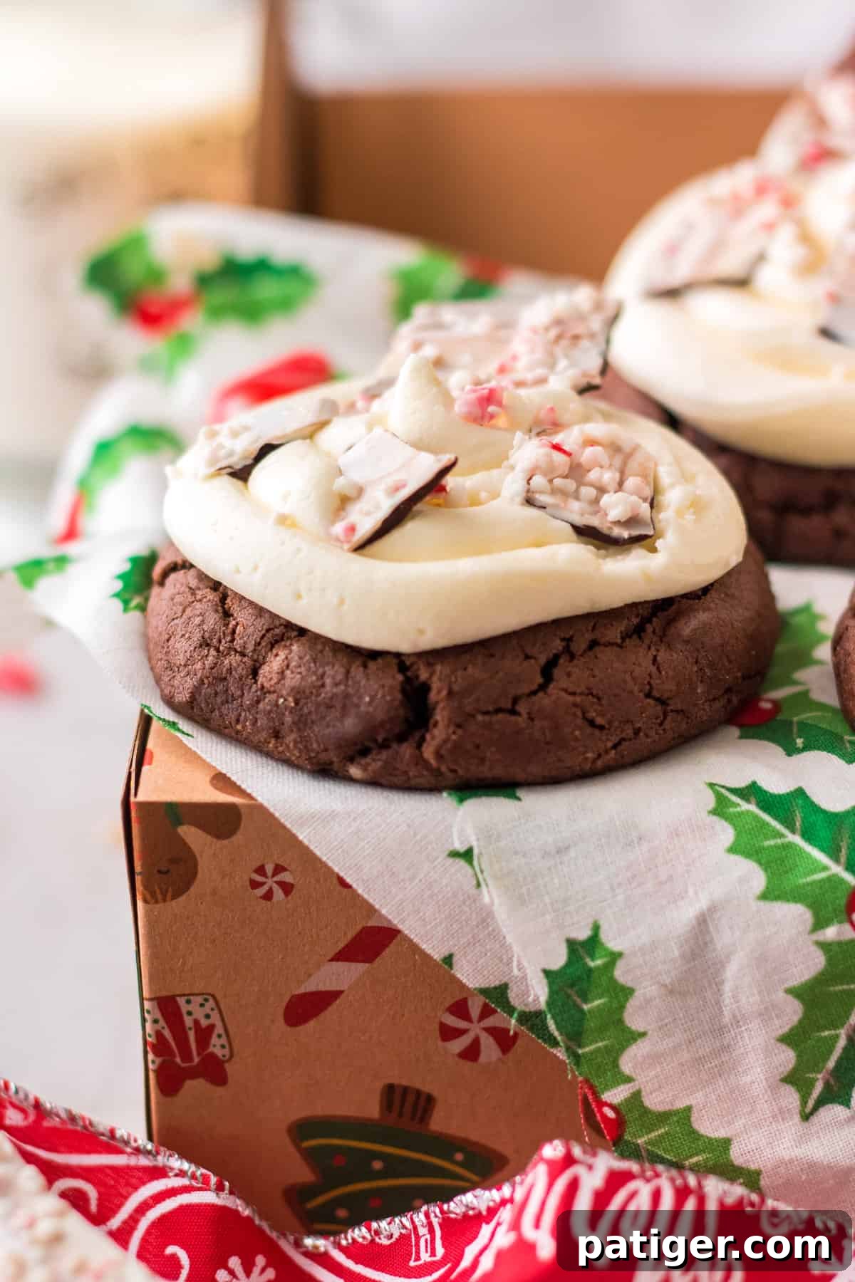Chocolate peppermint cookie with buttercream frosting.
