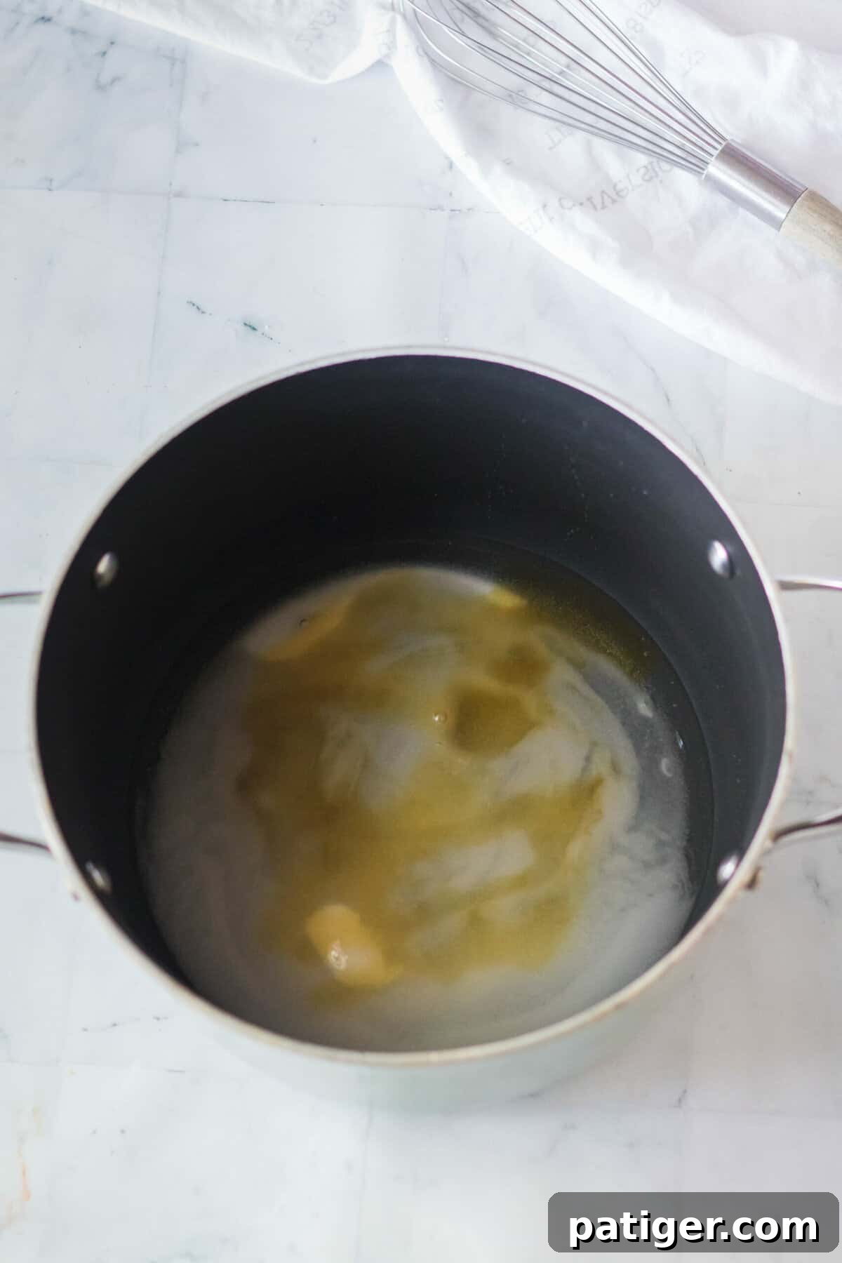 Golden Honeycomb Chocolate Crunch 5 Heavy bottom pot with white, sugar, honey, and corn syrup.