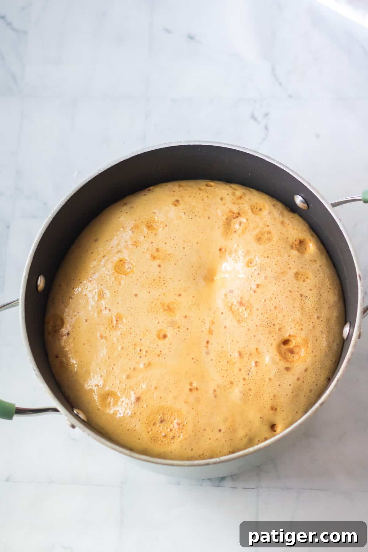 Golden Honeycomb Chocolate Crunch 6 Honeycomb mixture tripling in size when baking soda is mixed in.