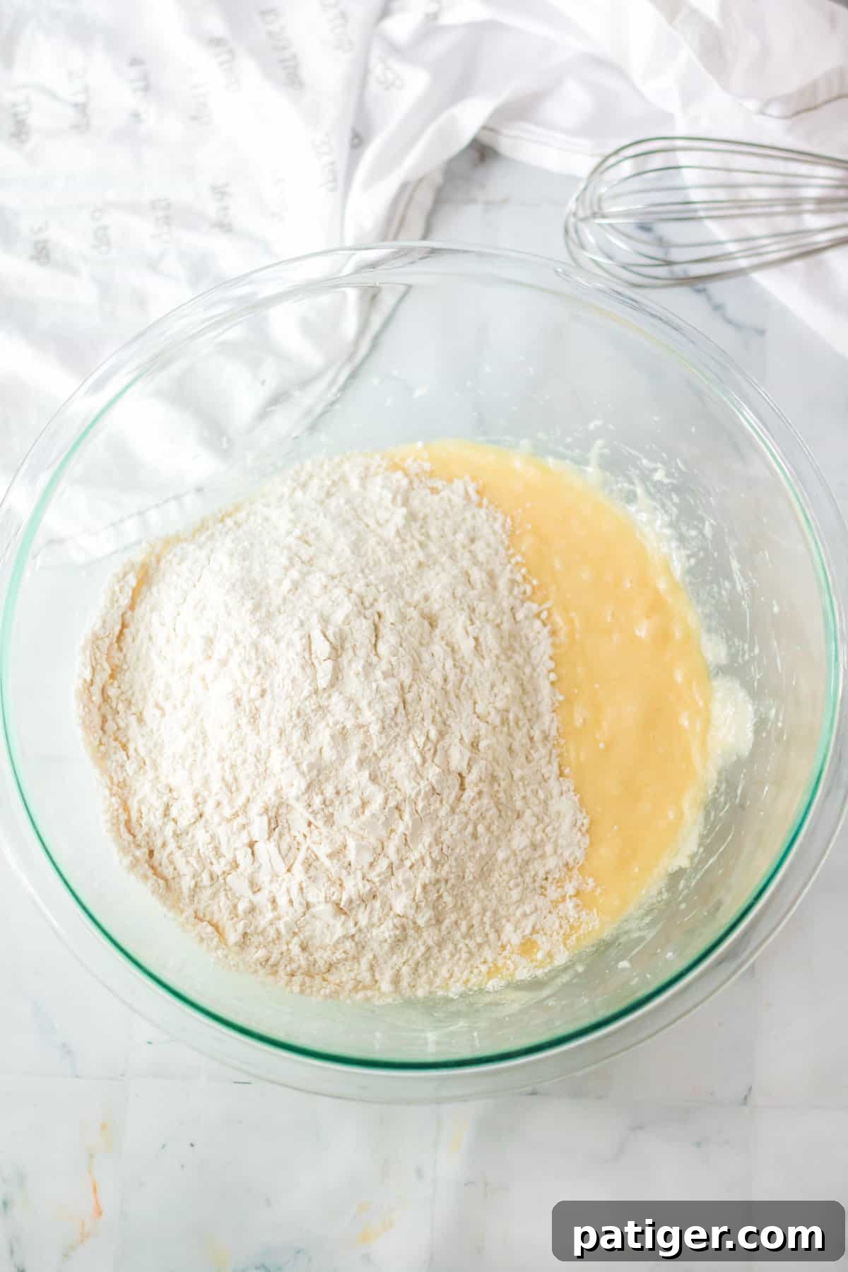 Dry ingredients added to mixing bowl.