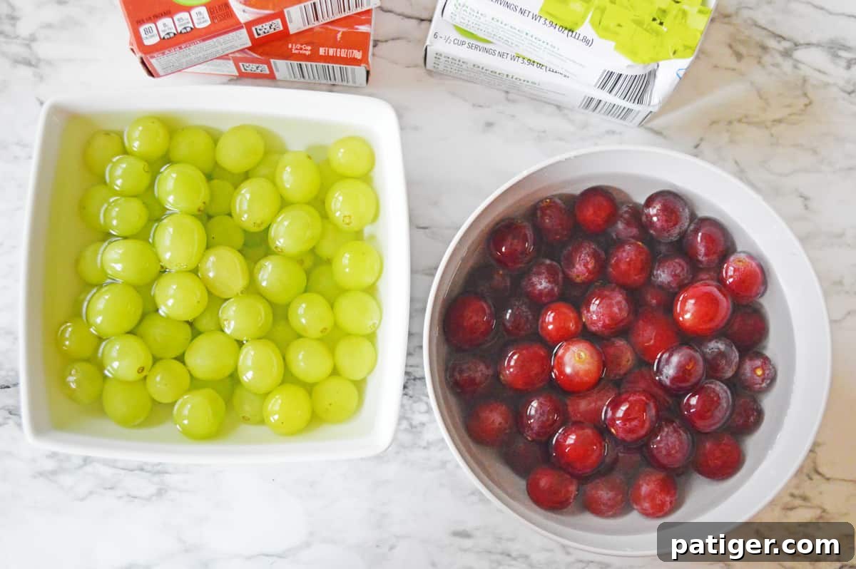 Grapes in bowls of water.