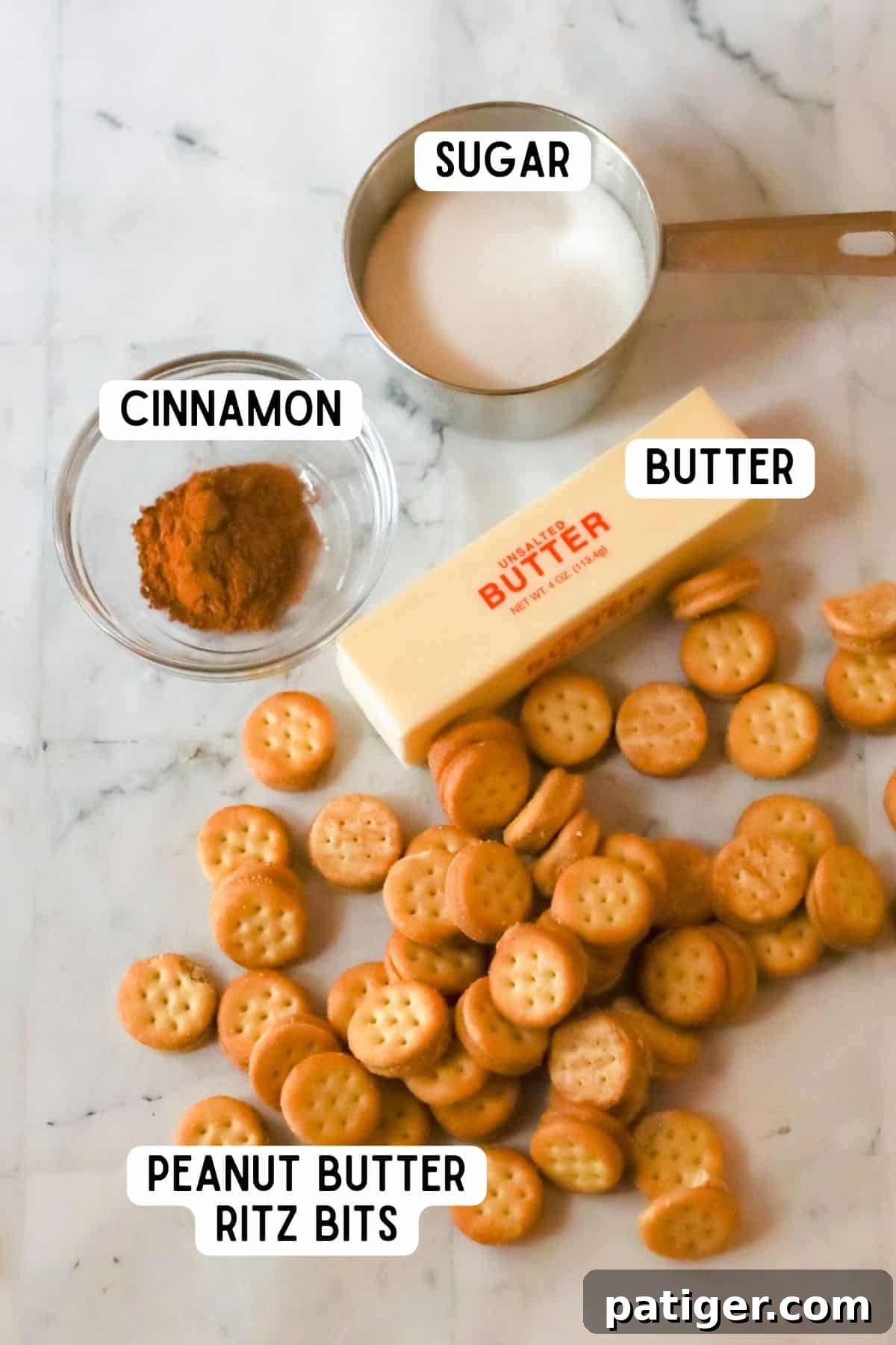 Ritz Cinnamon Churro Bites 4 Churro Ritz Bites Ingredients: white sugar, ground cinnamon, stick of butter. and peanut butter Ritz Bits.