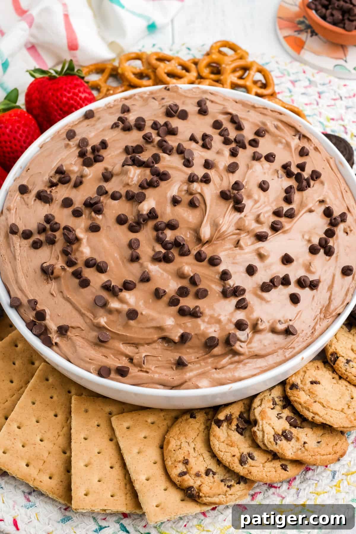 Edible Brownie Batter Dream 9 Creamy brownie dip served with a variety of dippers.