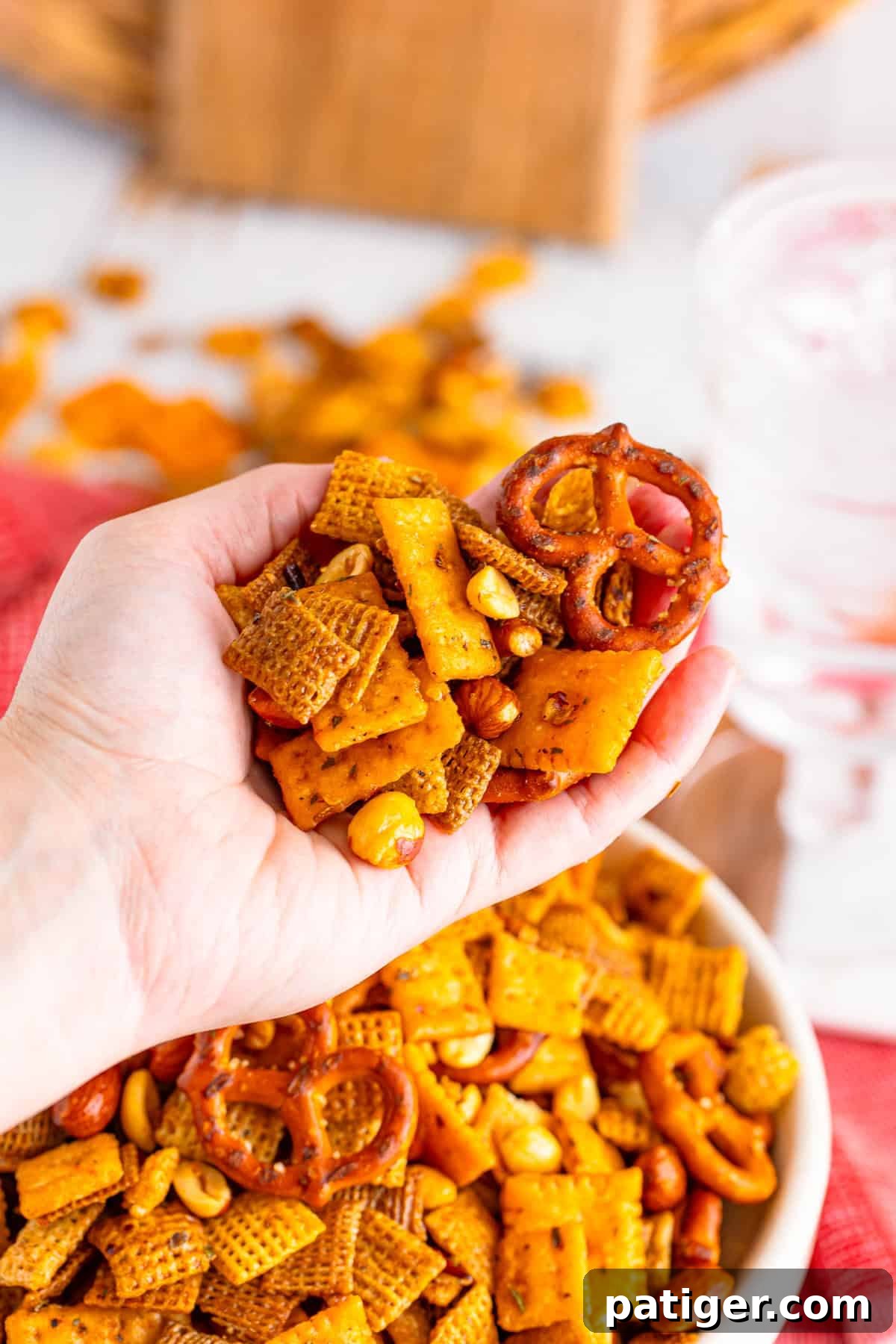 Blazin' Snack Fusion 8 Handful of spicy ranch chex mix.